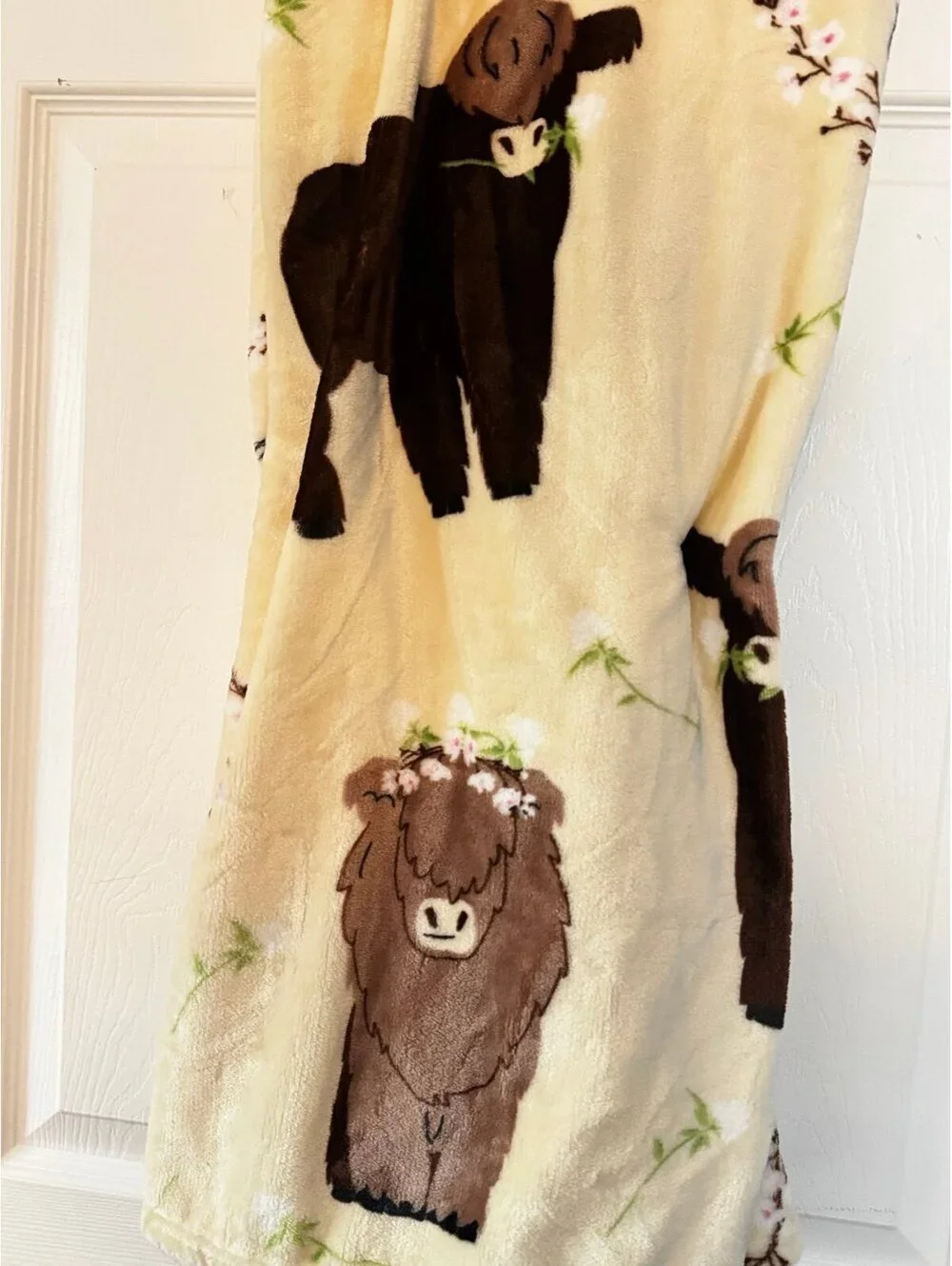 Highland Cow Plush Throw Blanket 50x70 Floral Farmhouse NWT